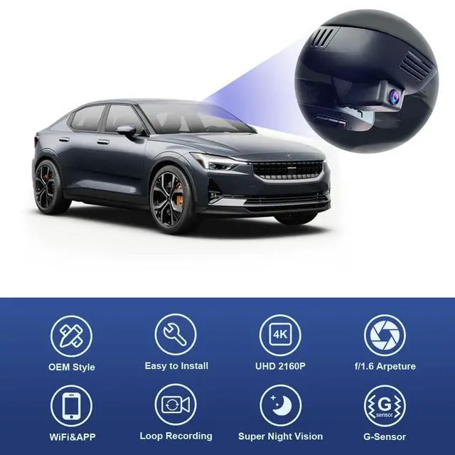 Alt view image 3 of 6 - 4K Dash Cam Suitable for Polestar 2 2021-2026 Peformance Plus Launch Edition, Integrated OEM Style, Ultra HD 2160P Video, Built-in WiFi & APP, Loop Recording, G-Sensor, Plug & Play, 64GB Card