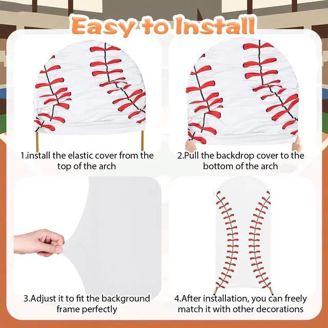 Alt view image 4 of 7 - 7.2 ft Baseball Party Arch Backdrop Cover Baseball Theme Arch Spandex Stretch Backdrop Stand Cover for Wedding Birthday Banquet Boys Girls Shower Ceremony Decoration