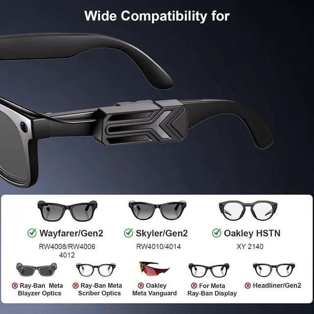 Alt view image 2 of 7 - Wearable Battery Pack Charger Compatible with Ray-Ban/Oakley Meta Smart Glasses Gen 1 & Gen 2, Ultra-Light Mini Power Bank Accessories for Wayfarer Skyler HSTN