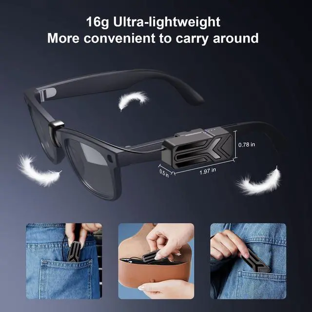 Alt view image 4 of 7 - Wearable Battery Pack Charger Compatible with Ray-Ban/Oakley Meta Smart Glasses Gen 1 & Gen 2, Ultra-Light Mini Power Bank Accessories for Wayfarer Skyler HSTN