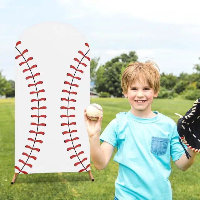 Alt view image 5 of 7 - 7.2 ft Baseball Party Arch Backdrop Cover Baseball Theme Arch Spandex Stretch Backdrop Stand Cover for Wedding Birthday Banquet Boys Girls Shower Ceremony Decoration