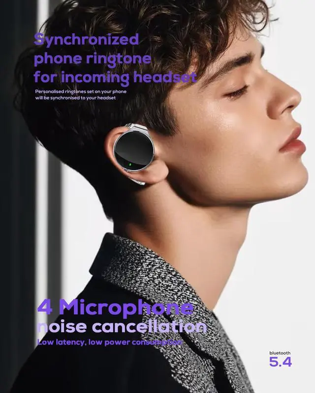 Alt view image 6 of 7 - Open Ear Headphones Bluetooth 5.4, Sport On Ear Headphones Wireless, Water-Drop Shaped Noise Cancelling Clip On Headset Bluetooth with Long Battery Life, Comfort Fit 4 Microphones Earphones