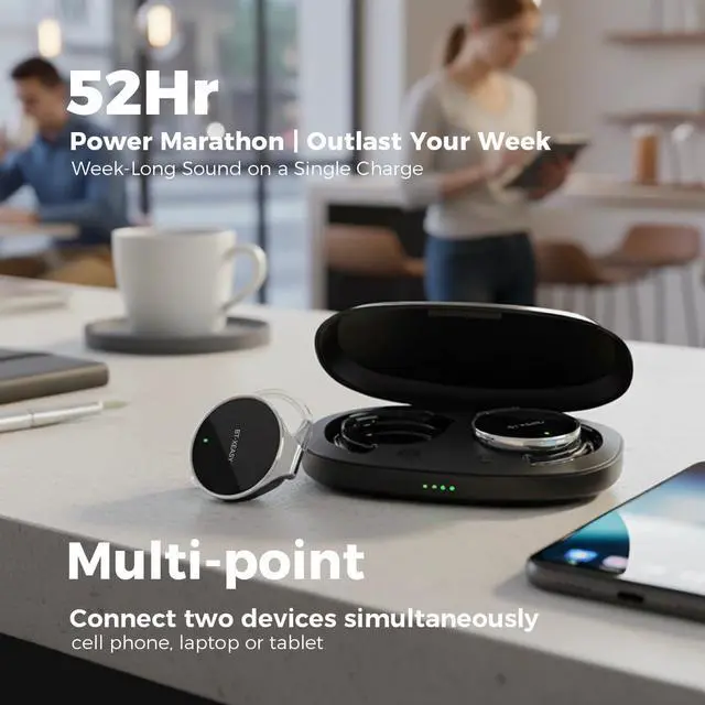Alt view image 5 of 7 - Open Ear Headphones Bluetooth 5.4, Sport On Ear Headphones Wireless, Water-Drop Shaped Noise Cancelling Clip On Headset Bluetooth with Long Battery Life, Comfort Fit 4 Microphones Earphones
