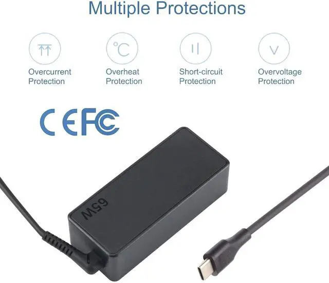 Alt view image 4 of 7 - USB C 65W Laptop Charger Compatible with Lenovo Thinkpad X1 X13 T14 T15 | T480s T580s ADLX65YDC2A ADLX65YLC2D Yoga 7i 9i C930 C940 Chromebook C330 S330 100e 300e 65W Laptop Power Supply Adapter Cord