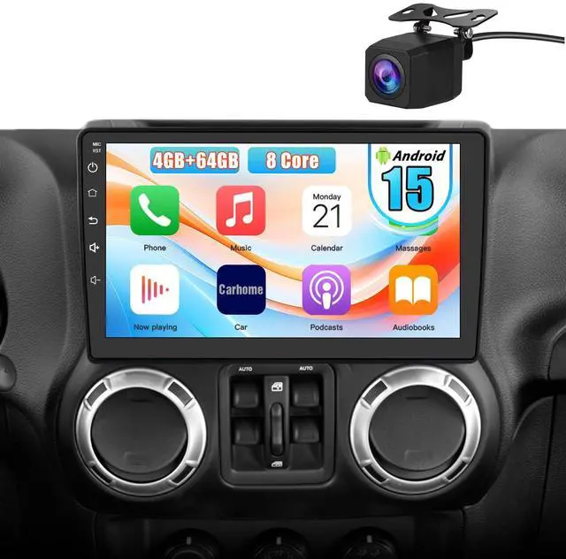 Main image of Car Radio Upgrade for Jeep Wrangler 2007-2018 & Dodge Ram 1500, Android Head Unit with 10.1" Display, Wireless CarPlay/Android Auto, Backup Camera, WiFi, Bluetooth, FM Stereo, SWC Support