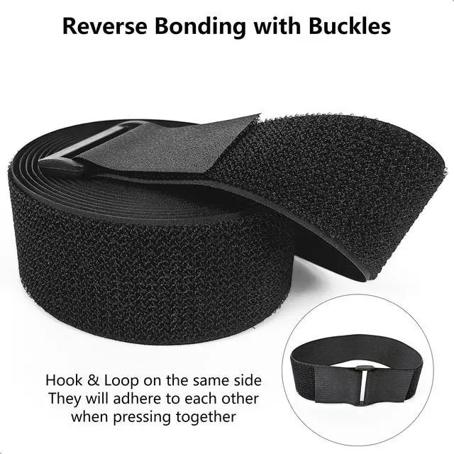 Alt view image 3 of 7 - Hook and Loop Straps with Buckles, Fastening Cinch Straps, 2'' x 16' | Cut to Length, 15 Buckles, Black, Heavy Duty, Strong Hold, Ideal for Bundling and Strapping