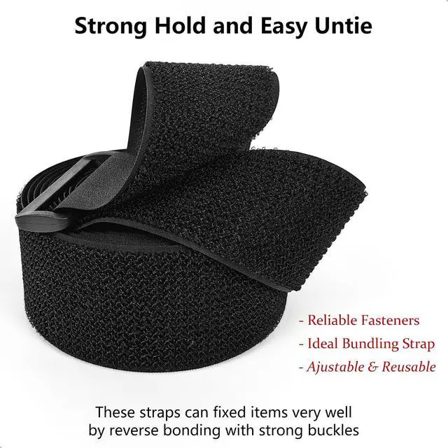 Alt view image 4 of 7 - Hook and Loop Straps with Buckles, Fastening Cinch Straps, 2'' x 16' | Cut to Length, 15 Buckles, Black, Heavy Duty, Strong Hold, Ideal for Bundling and Strapping