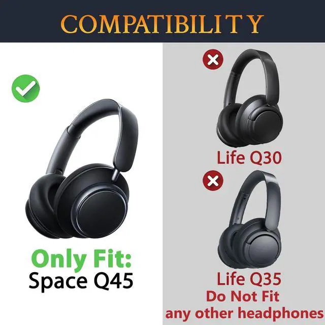 Alt view image 2 of 7 - Ear Pads for Anker Q45 (Soundcore Space Q 45) Headphones, Ear Cushions with Softer Protein Leather, Noise Isolation Foam - Black