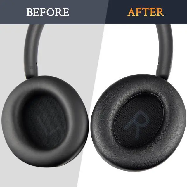 Alt view image 6 of 7 - Ear Pads for Anker Q45 (Soundcore Space Q 45) Headphones, Ear Cushions with Softer Protein Leather, Noise Isolation Foam - Black