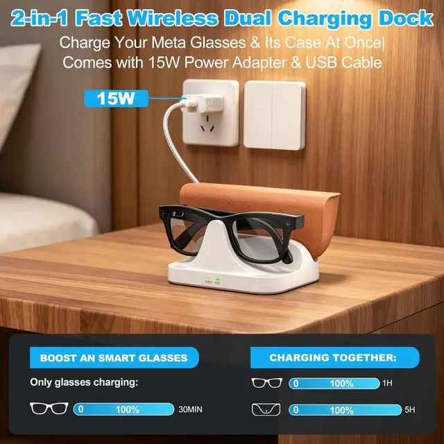 Alt view image 2 of 7 - 2-in-1 Magnetic Charging Dock for Ray-Ban Meta Glasses with 15W Adapter for Wayfarer/Skyler/Scirber Opotics/Blayzer Optics Charger for RayBan Meta Glasses Accessories (Not for Headliner/Oakely HSTN)