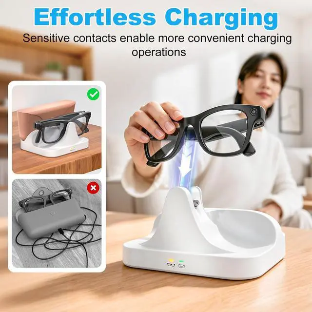 Alt view image 5 of 7 - 2-in-1 Magnetic Charging Dock for Ray-Ban Meta Glasses with 15W Adapter for Wayfarer/Skyler/Scirber Opotics/Blayzer Optics Charger for RayBan Meta Glasses Accessories (Not for Headliner/Oakely HSTN)