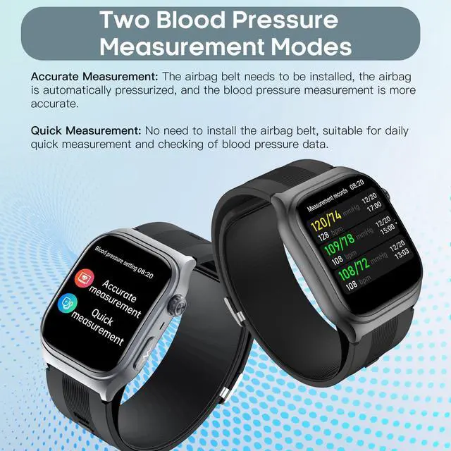 Alt view image 3 of 7 - Blood Pressure Smart Watch Air Pump Air Bag, Voice Broadcast, Data Sharing, 2.06" AMOLED Fitness Tracker, 24/7 Heart Rate/Blood Oxygen/Sleep/Body Temperature,SOS,Black
