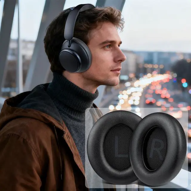 Alt view image 7 of 7 - Ear Pads for Anker Q45 (Soundcore Space Q 45) Headphones, Ear Cushions with Softer Protein Leather, Noise Isolation Foam - Black