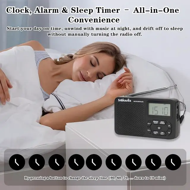 Alt view image 3 of 7 - AM FM Radio, Portable Emergency Weather NOAA Radio, Small Digital Radio with Dual Mode Storage, Digital Tuner, Sleep Timer, Wall Plug and Battery Powered (Grey)