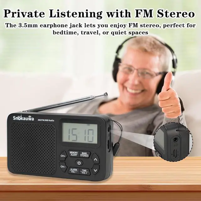 Alt view image 4 of 7 - AM FM Radio, Portable Emergency Weather NOAA Radio, Small Digital Radio with Dual Mode Storage, Digital Tuner, Sleep Timer, Wall Plug and Battery Powered (Grey)