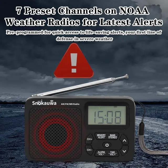 Alt view image 5 of 7 - AM FM Radio, Portable Emergency Weather NOAA Radio, Small Digital Radio with Dual Mode Storage, Digital Tuner, Sleep Timer, Wall Plug and Battery Powered (Grey)