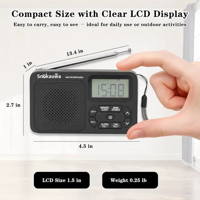 Alt view image 6 of 7 - AM FM Radio, Portable Emergency Weather NOAA Radio, Small Digital Radio with Dual Mode Storage, Digital Tuner, Sleep Timer, Wall Plug and Battery Powered (Grey)