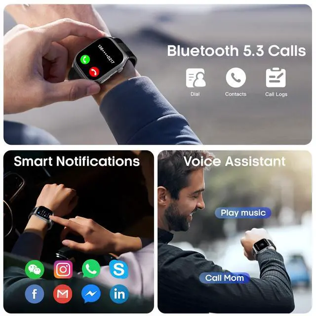 Alt view image 6 of 7 - Blood Pressure Smart Watch Air Pump Air Bag, Voice Broadcast, Data Sharing, 2.06" AMOLED Fitness Tracker, 24/7 Heart Rate/Blood Oxygen/Sleep/Body Temperature,SOS,Black