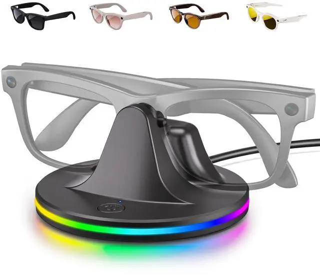 Main image of Charging Dock for Meta Glasses Ray-Ban: Wayfarer, Skyler, Headliner & Oakley HSTN Smart Glasses Charger with LED Power Status Light, Black