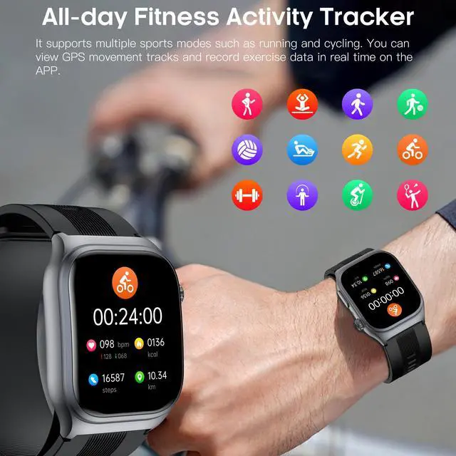 Alt view image 5 of 7 - Blood Pressure Smart Watch Air Pump Air Bag, Voice Broadcast, Data Sharing, 2.06" AMOLED Fitness Tracker, 24/7 Heart Rate/Blood Oxygen/Sleep/Body Temperature,SOS,Black