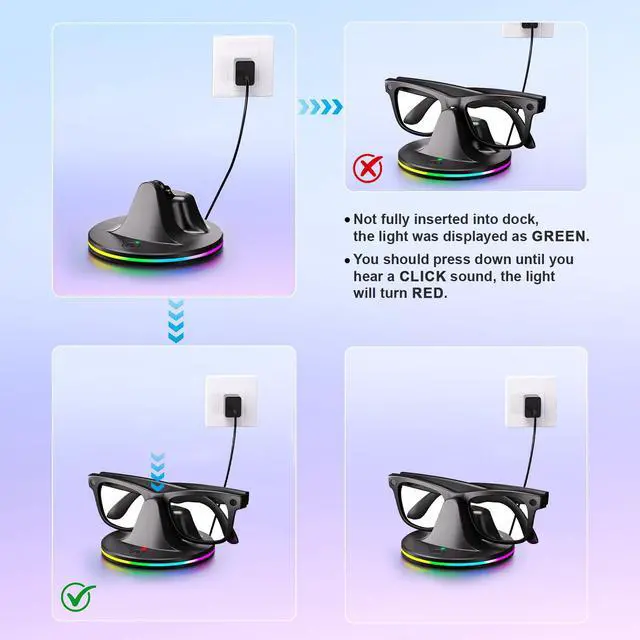Alt view image 3 of 7 - Charging Dock for Meta Glasses Ray-Ban: Wayfarer, Skyler, Headliner & Oakley HSTN Smart Glasses Charger with LED Power Status Light, Black