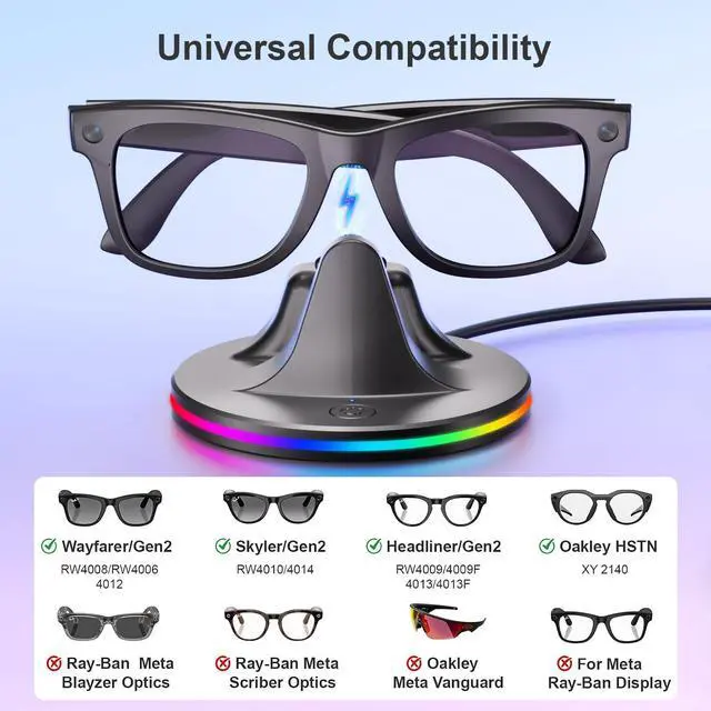 Alt view image 2 of 7 - Charging Dock for Meta Glasses Ray-Ban: Wayfarer, Skyler, Headliner & Oakley HSTN Smart Glasses Charger with LED Power Status Light, Black