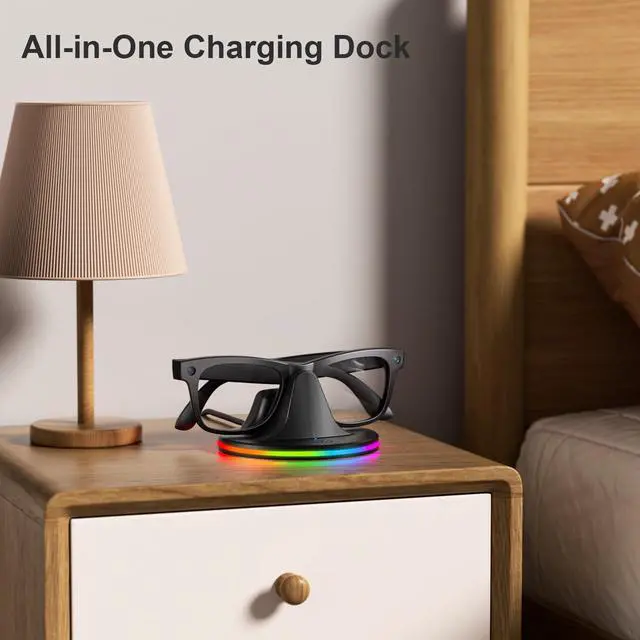 Alt view image 6 of 7 - Charging Dock for Meta Glasses Ray-Ban: Wayfarer, Skyler, Headliner & Oakley HSTN Smart Glasses Charger with LED Power Status Light, Black