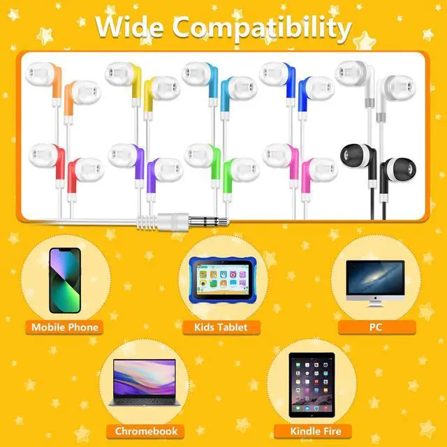 Alt view image 4 of 6 - Kids Bulk Earbuds 30 Pack Wholesale Earbuds Headphones Bulk | Perfect for School Classroom Libraries Students Multi Colored Individually Bagged 3.5mm Jack