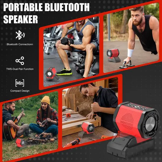 Alt view image 6 of 7 - Bluetooth Speaker Compatible with Milwaukee 18V Battery | USB-A/C Charging for Jobsite Camping & Party(Battery not Included)