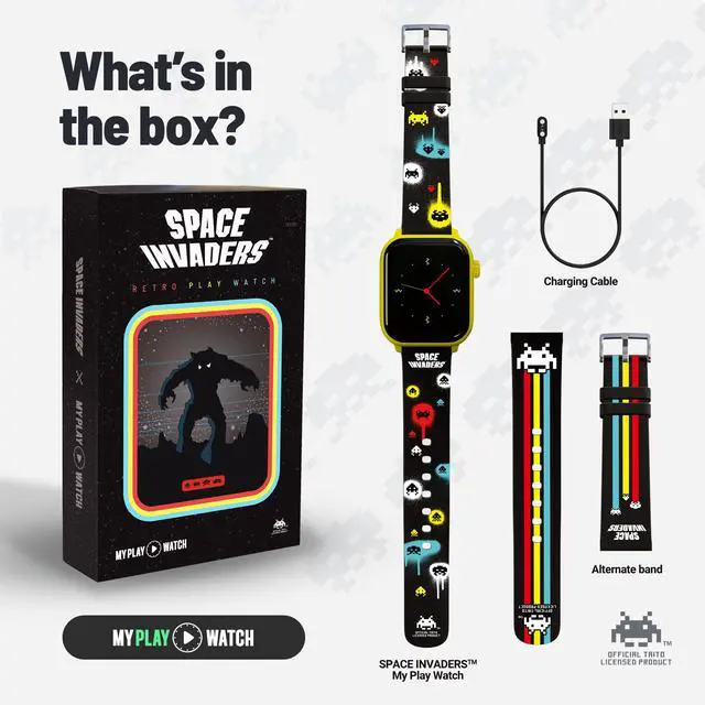 Alt view image 6 of 7 - Space Invaders Retro Gaming Smart Watch, Selective Tech, Red | No Wi-Fi or Bluetooth, Fitness Tracking, Built-in Space Invaders Game, Custom Watch Faces, Classic Arcade Sound, IP67 Rating