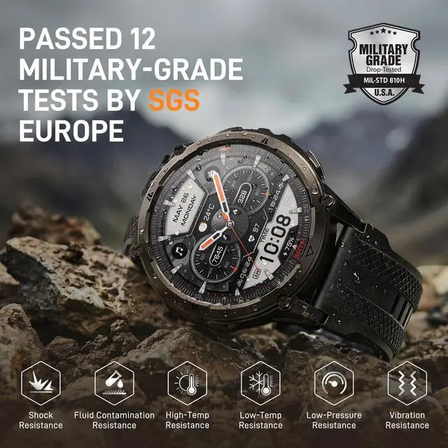 Alt view image 2 of 7 - ORB 2 Smart Watch Rugged, Dual-Band GPS, 5 ATM & IP69 Waterproof | 1.43" AMOLED Military-Grade Smartwatch, 16-Day Battery, LED Flashlight, 170+ Sport Modes, Health Monitor for Android & iPhone