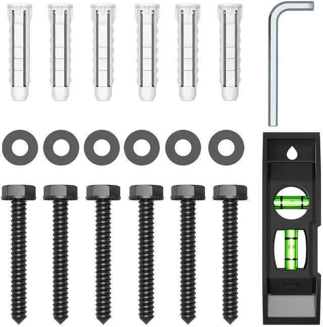 Main image of Wall Anchors Hardware Kit for TV Wall Mount | Including M7 Lag Bolts, Wall Anchors, Washers, Allen Key, Bubble Level, TV Mounting Screws Kit for Wood Studs/Concrete/Brick