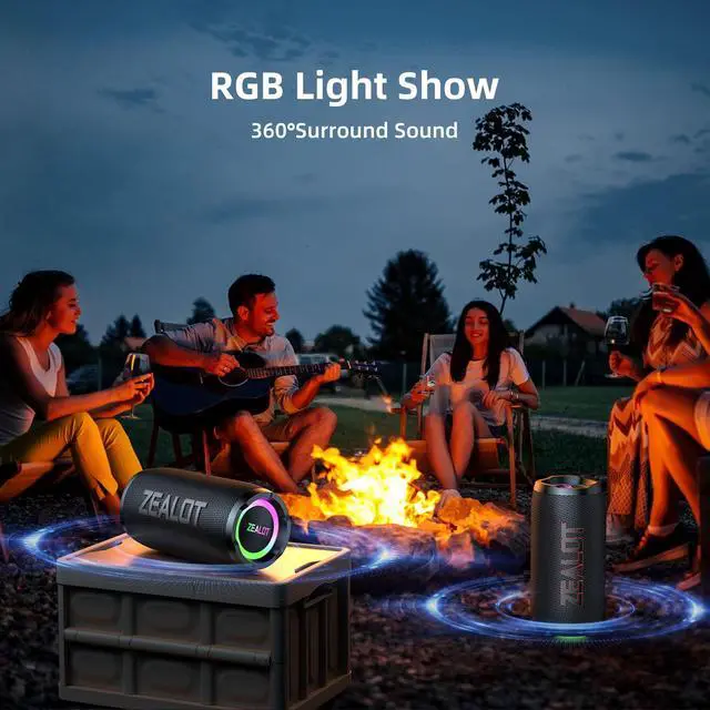 Alt view image 5 of 7 - Portable Bluetooth Speaker,80W Peak(60W) Booming Sound Speakers with LED Light,Bluetooth 5.3, Loud Speaker for Home,Party,Camping,Beach,Gifts(Black)