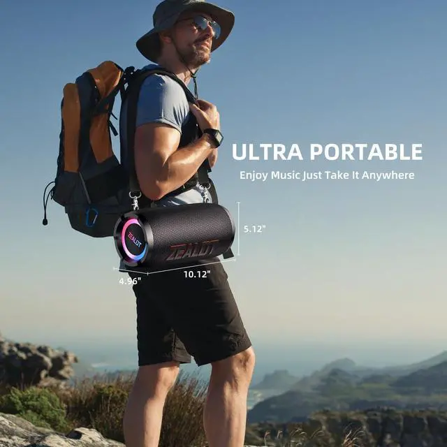 Alt view image 7 of 7 - Portable Bluetooth Speaker,80W Peak(60W) Booming Sound Speakers with LED Light,Bluetooth 5.3, Loud Speaker for Home,Party,Camping,Beach,Gifts(Black)