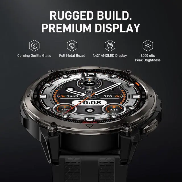 Alt view image 3 of 7 - ORB 2 Smart Watch Rugged, Dual-Band GPS, 5 ATM & IP69 Waterproof | 1.43" AMOLED Military-Grade Smartwatch, 16-Day Battery, LED Flashlight, 170+ Sport Modes, Health Monitor for Android & iPhone