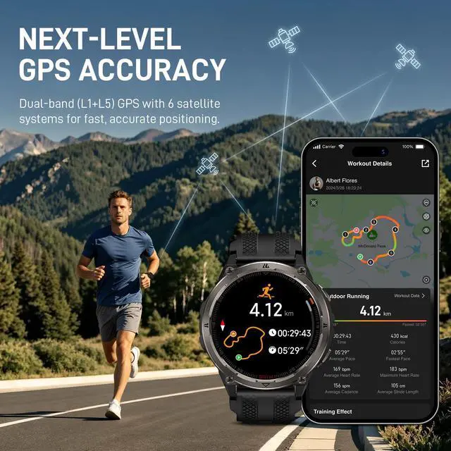 Alt view image 4 of 7 - ORB 2 Smart Watch Rugged, Dual-Band GPS, 5 ATM & IP69 Waterproof | 1.43" AMOLED Military-Grade Smartwatch, 16-Day Battery, LED Flashlight, 170+ Sport Modes, Health Monitor for Android & iPhone