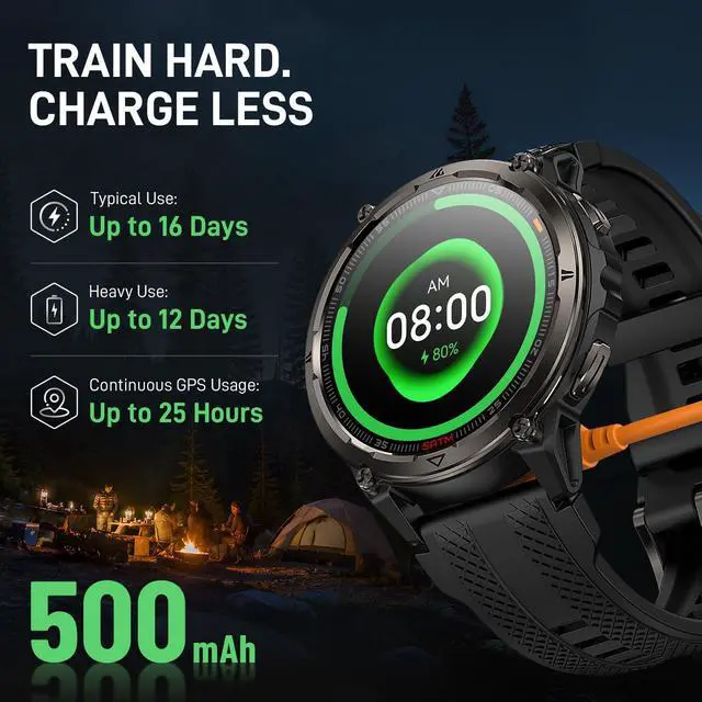 Alt view image 6 of 7 - ORB 2 Smart Watch Rugged, Dual-Band GPS, 5 ATM & IP69 Waterproof | 1.43" AMOLED Military-Grade Smartwatch, 16-Day Battery, LED Flashlight, 170+ Sport Modes, Health Monitor for Android & iPhone
