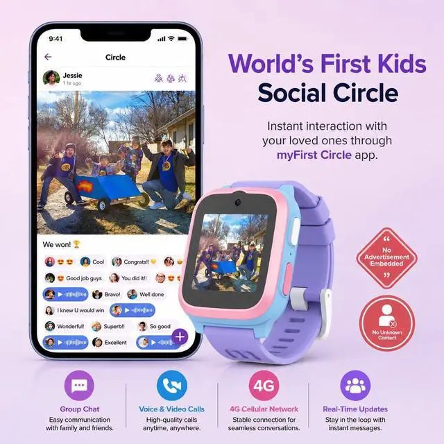 Alt view image 4 of 7 - Fone S3+ Kids Smart Watch 4G GPS Watch Phone for Kids, Smartwatch with eSIM, Video Voice Call, 2MP Camera, GPS Tracking, Text, Waterproof eSIM Dual Band, Gift for Boys Girls Age 8-12 (Cotton Candy)