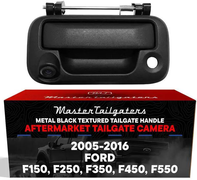 Main image of Black Metal Tailgate Handle with Backup Camera Replacement for Ford F150 F250 F350 F450 F550 (2005-2016) | IP68 Waterproof | Parking Grid Lines Available | Easy to Install