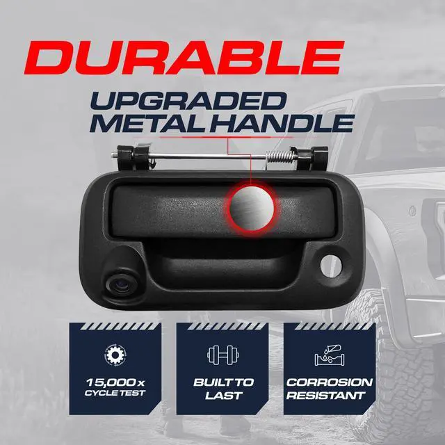 Alt view image 2 of 7 - Black Metal Tailgate Handle with Backup Camera Replacement for Ford F150 F250 F350 F450 F550 (2005-2016) | IP68 Waterproof | Parking Grid Lines Available | Easy to Install