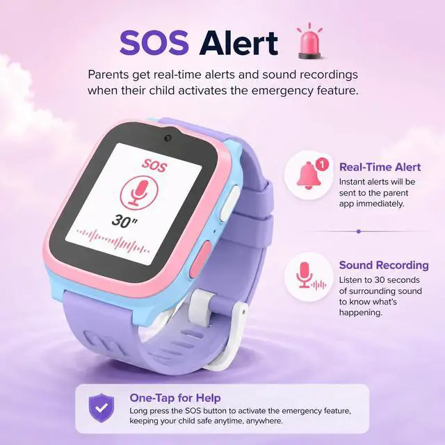 Alt view image 6 of 7 - Fone S3+ Kids Smart Watch 4G GPS Watch Phone for Kids, Smartwatch with eSIM, Video Voice Call, 2MP Camera, GPS Tracking, Text, Waterproof eSIM Dual Band, Gift for Boys Girls Age 8-12 (Cotton Candy)