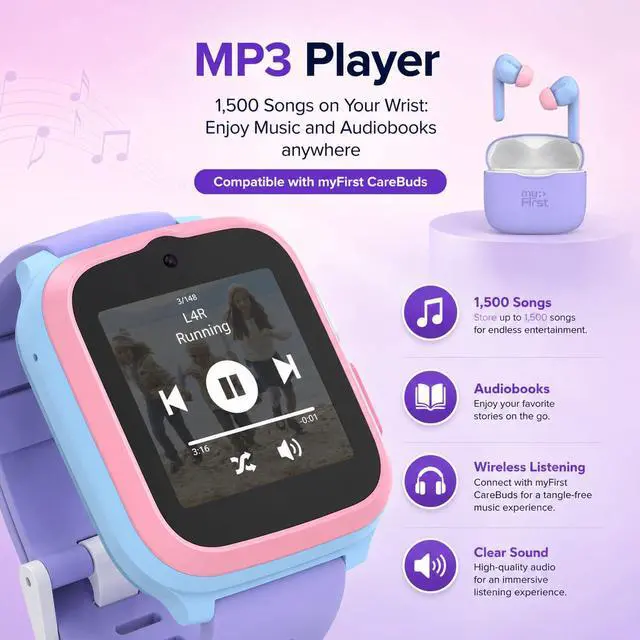 Alt view image 7 of 7 - Fone S3+ Kids Smart Watch 4G GPS Watch Phone for Kids, Smartwatch with eSIM, Video Voice Call, 2MP Camera, GPS Tracking, Text, Waterproof eSIM Dual Band, Gift for Boys Girls Age 8-12 (Cotton Candy)