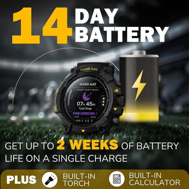 Alt view image 3 of 7 - Big Rig Rugged Smart Watch for Men, 5ATM Waterproof Watch, Dual-Band GPS Tracker, 2-Week Battery, Gorilla Glass, Workout and Fitness Tracker with Heart Rate Monitor and Pedometer