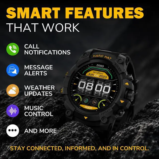 Alt view image 4 of 7 - Big Rig Rugged Smart Watch for Men, 5ATM Waterproof Watch, Dual-Band GPS Tracker, 2-Week Battery, Gorilla Glass, Workout and Fitness Tracker with Heart Rate Monitor and Pedometer