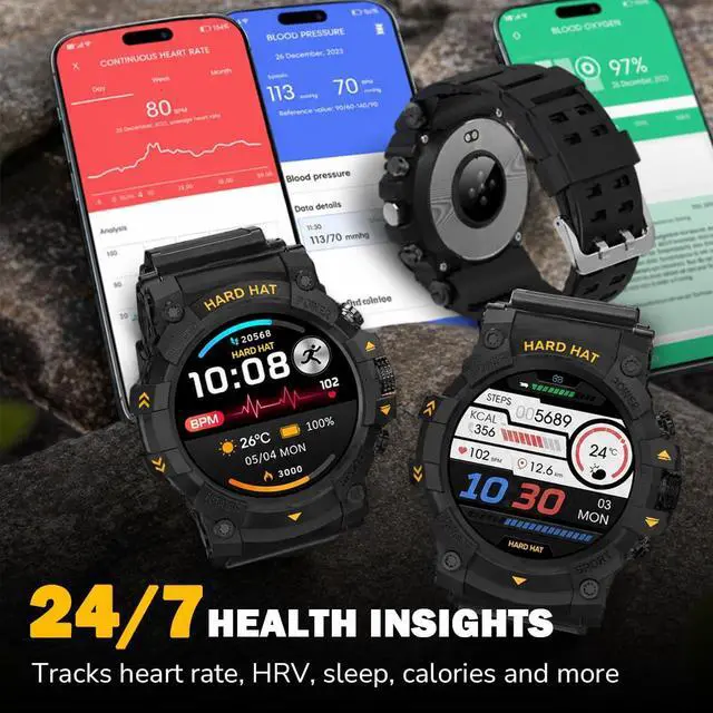 Alt view image 6 of 7 - Big Rig Rugged Smart Watch for Men, 5ATM Waterproof Watch, Dual-Band GPS Tracker, 2-Week Battery, Gorilla Glass, Workout and Fitness Tracker with Heart Rate Monitor and Pedometer