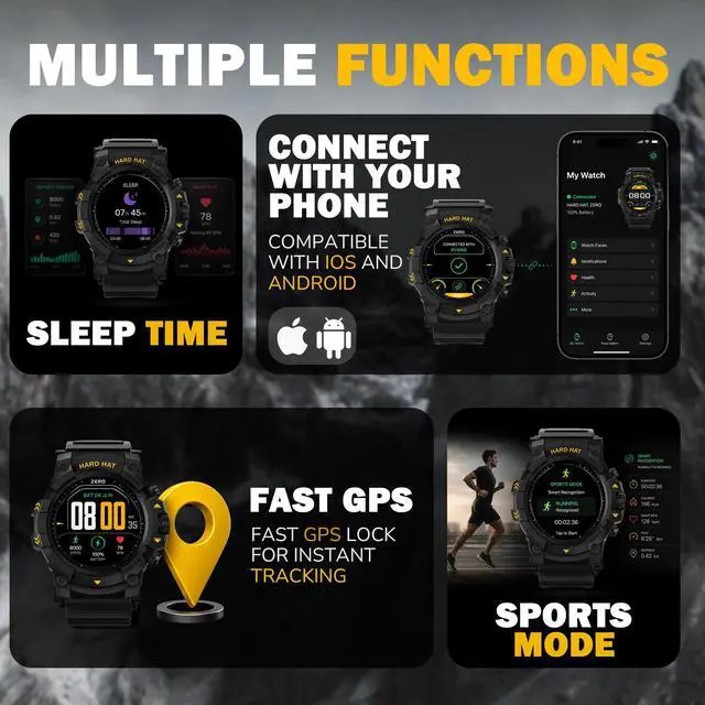 Alt view image 5 of 7 - Big Rig Rugged Smart Watch for Men, 5ATM Waterproof Watch, Dual-Band GPS Tracker, 2-Week Battery, Gorilla Glass, Workout and Fitness Tracker with Heart Rate Monitor and Pedometer