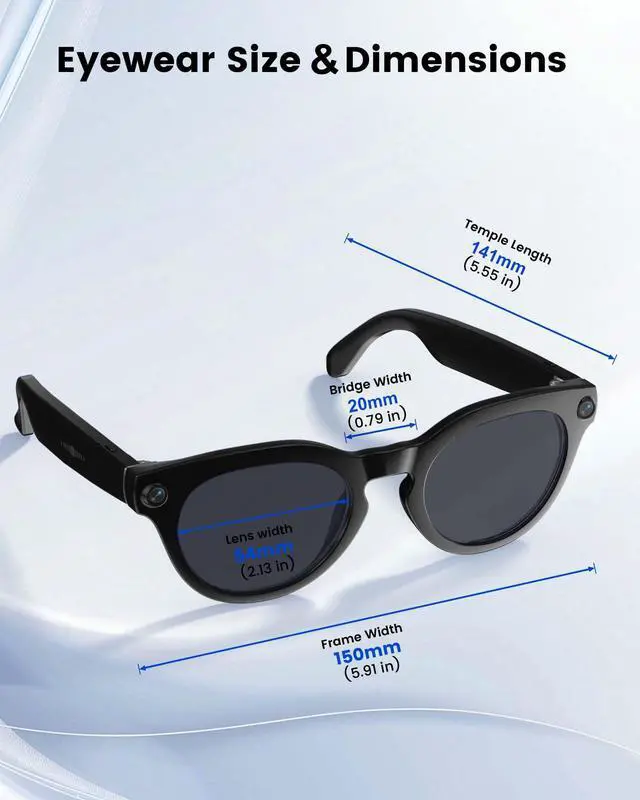 Alt view image 2 of 7 - AI Smart Glasses with 8MP Camera, Continuous 12-Min 1200P Video Recording, Real-Time Translation & Voice Assistant, Open-Ear Bluetooth Audio for Vlogging, Travel & Meetings