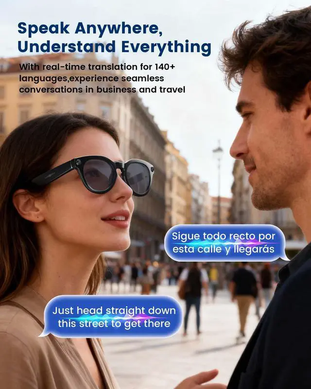 Alt view image 5 of 7 - AI Smart Glasses with 8MP Camera, Continuous 12-Min 1200P Video Recording, Real-Time Translation & Voice Assistant, Open-Ear Bluetooth Audio for Vlogging, Travel & Meetings
