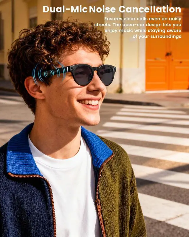 Alt view image 6 of 7 - AI Smart Glasses with 8MP Camera, Continuous 12-Min 1200P Video Recording, Real-Time Translation & Voice Assistant, Open-Ear Bluetooth Audio for Vlogging, Travel & Meetings