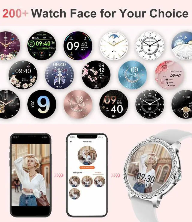 Alt view image 2 of 7 - Smart Watch for Women(Answer/Make Calls),1.3" HD Diamonds Luxury Smartwatch for Android iPhone Phones,Fitness Trackers with 20+ Sport Modes/HR/IP68 Waterproof/SpO2/Sleep Monitor/Pedometer,Silver
